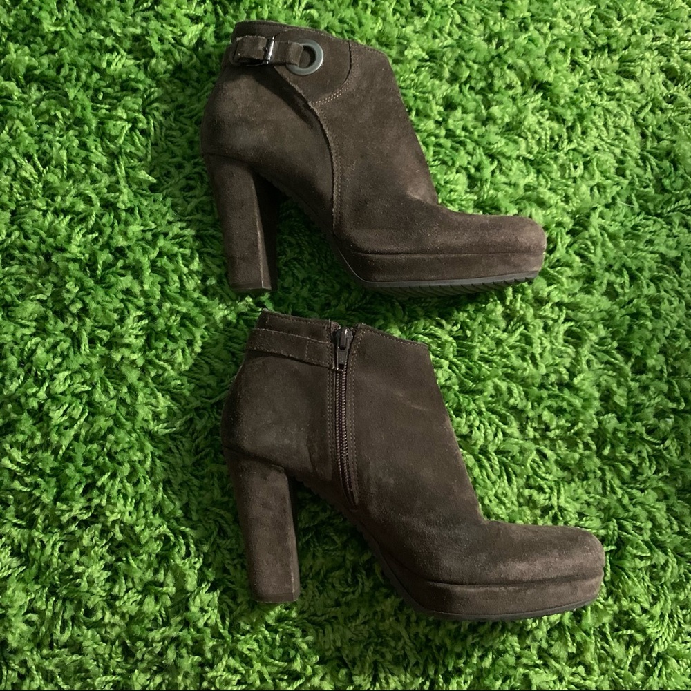 brown suede cordani ankle booties with buckle
